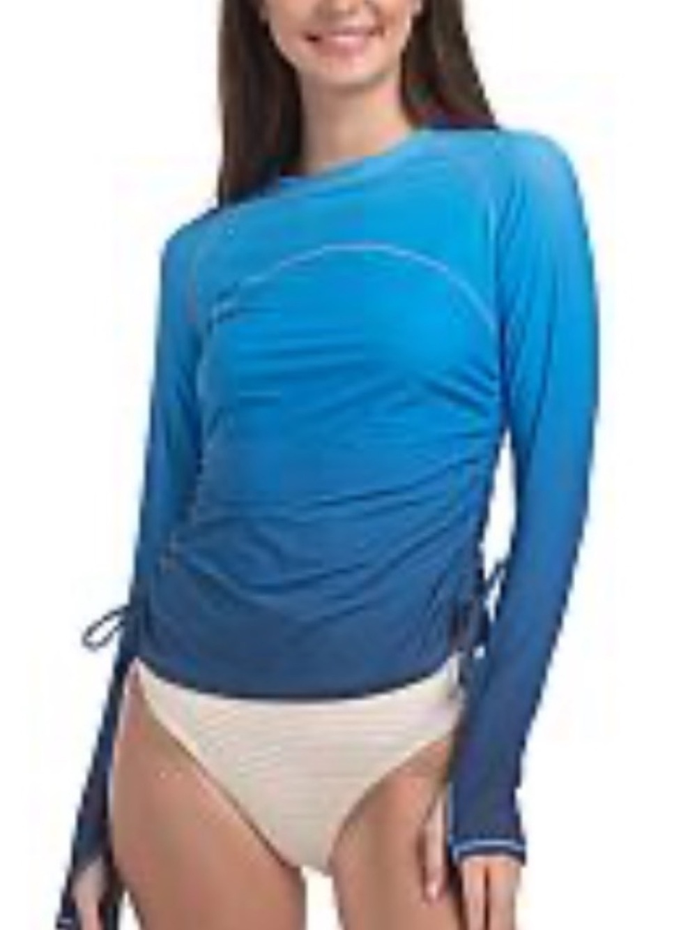 Jantzen Bright Blue Performance Crew Neck Top NWT thumb holes L